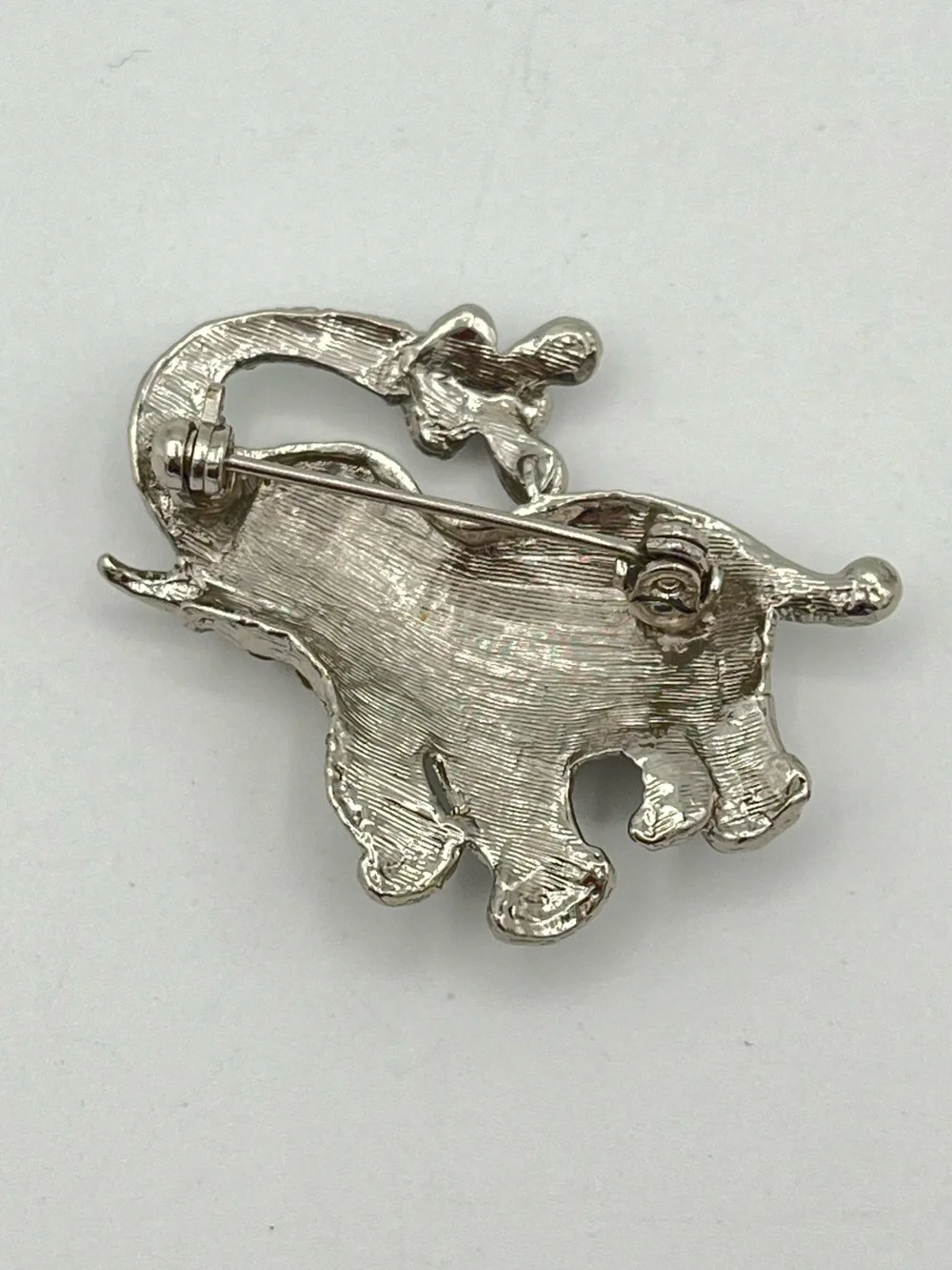 Vintage Rhinestone Elephant Brooch Lucky Trunk Up Spraying Water Pin